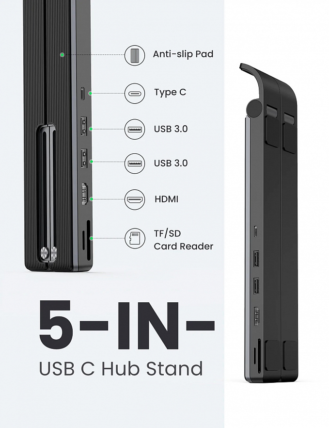 Подставка-хаб для ноутбука UGREEN X-Kit Laptop Stand Docking Station CM359 чёрная (80551)