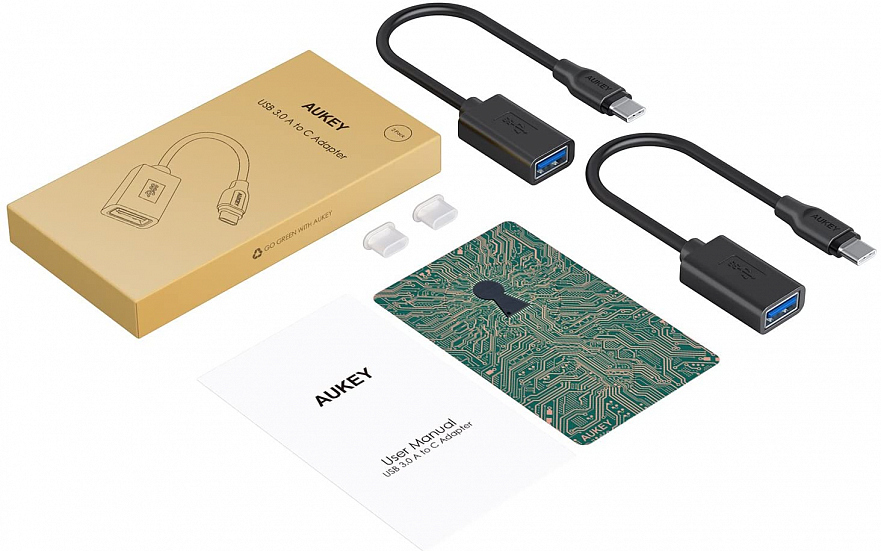 Комплект адаптеров Aukey USB-C to USB 3.0 (2 шт) чёрные (CB-A26)