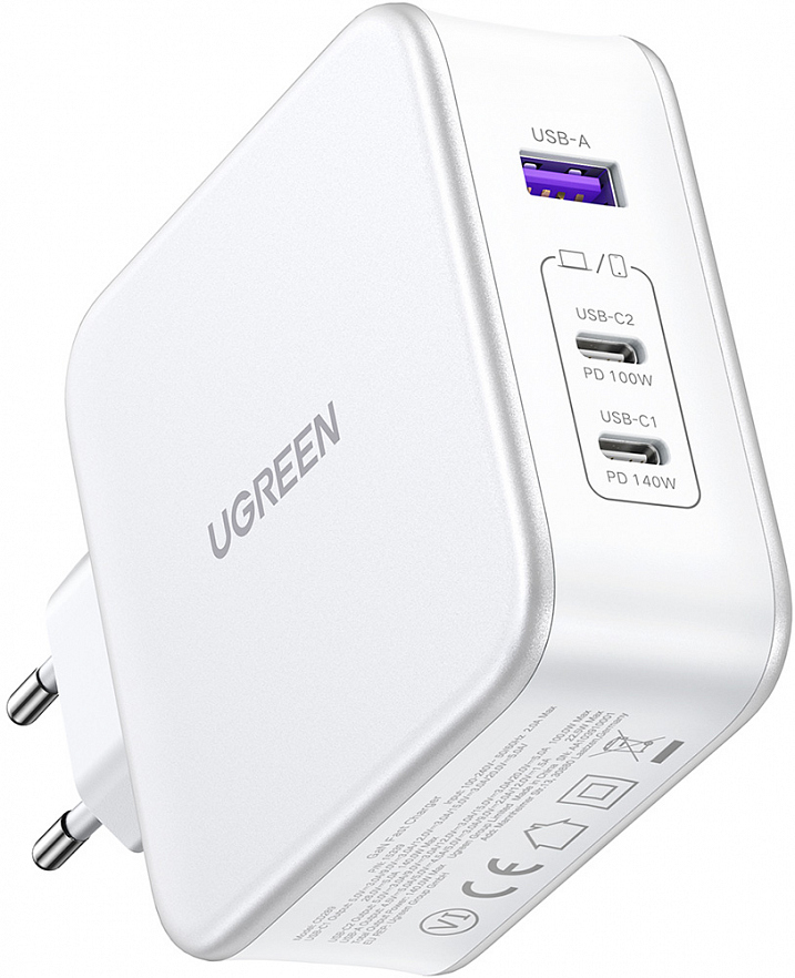 Сетевое зарядное устройство UGREEN CD289 (15339) USB-A+2*USB-C 140W GaN с кабелем Белое