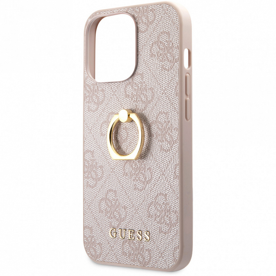 Чехол Guess PU 4G + Ring Hard для iPhone 13 Pro Max розовый (GUHCP13X4GMRPI)
