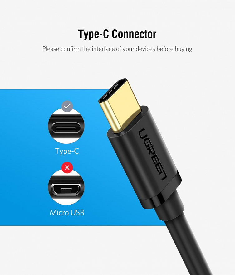 Адаптер UGREEN US154 (30702) USB-C Male to USB 3.0 A Female Cable белый
