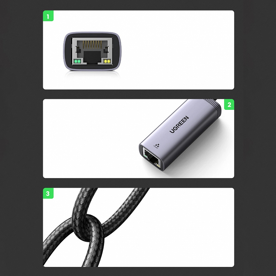 Переходник Ugreen CM483 USB-C to Gigabit Ethernet Adapter серый (40322)