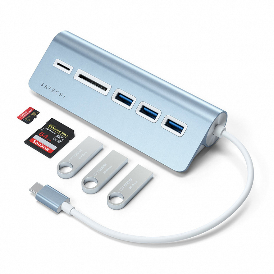 USB-хаб и картридер Satechi Type-C Aluminum USB 3.0 Hub & Card Reader (ST-TCHCRB) голубой