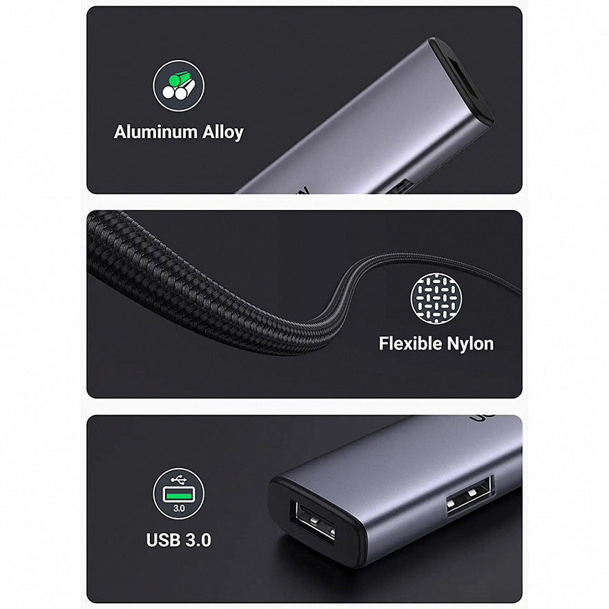 Хаб Ugreen CM473 4 x USB / 1 x USB Type-C Adapter серый (20805)