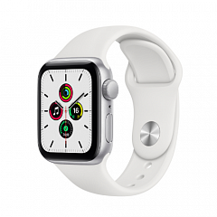 Умные часы Apple Watch SE 40 мм, алюминий серебристый, спортивный ремешок белого цвета