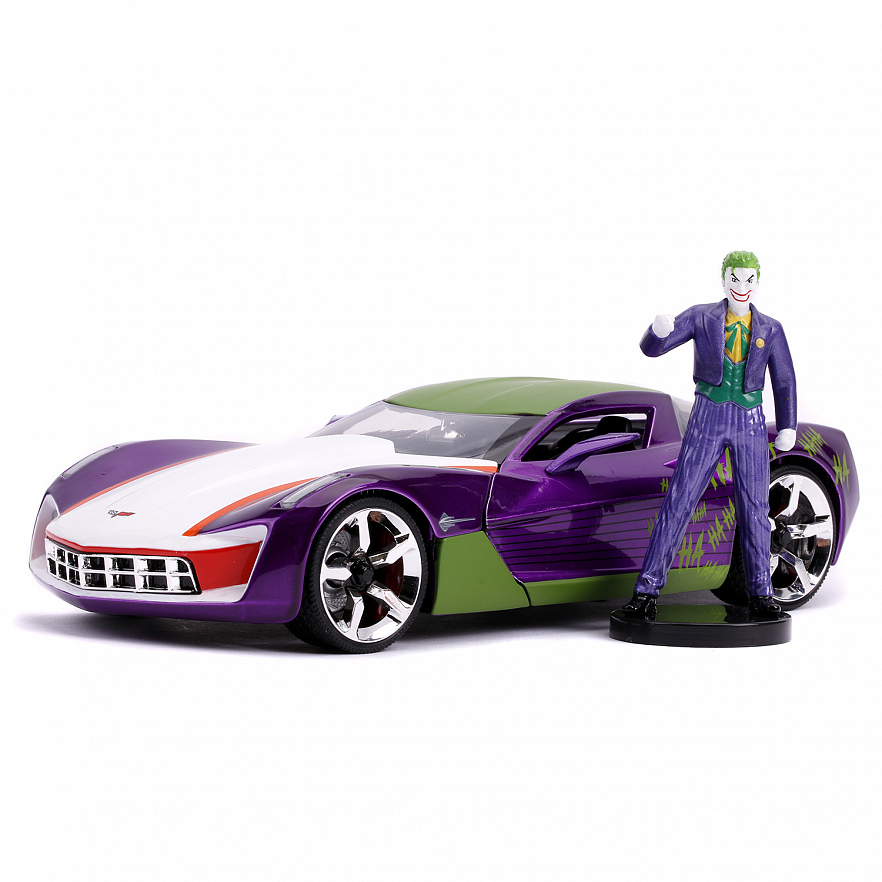 Набор Jada Toys машинка с фигурой Hollywood Rides Chevy Corvette Stingray Concept W/Joker Figure 2.75"+1:24 31199