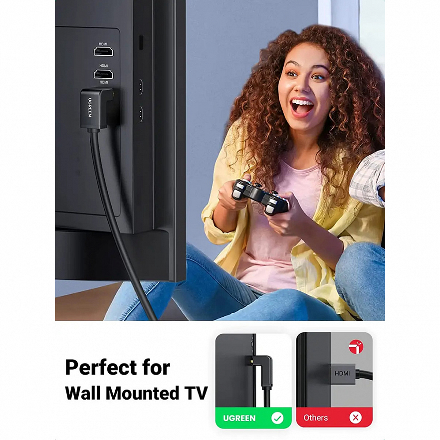 Кабель Ugreen HD103 HDMI Cable Right Angle 90 Degree (2 метра) чёрный (10173)