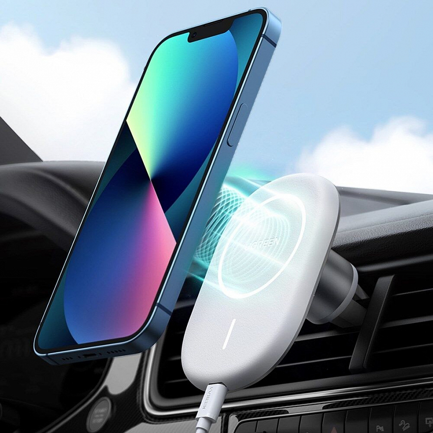 Автодержатель с функцией беспроводной зарядки Ugreen CD255 Magnetic Wireless Car Charger 15W белый (40117)