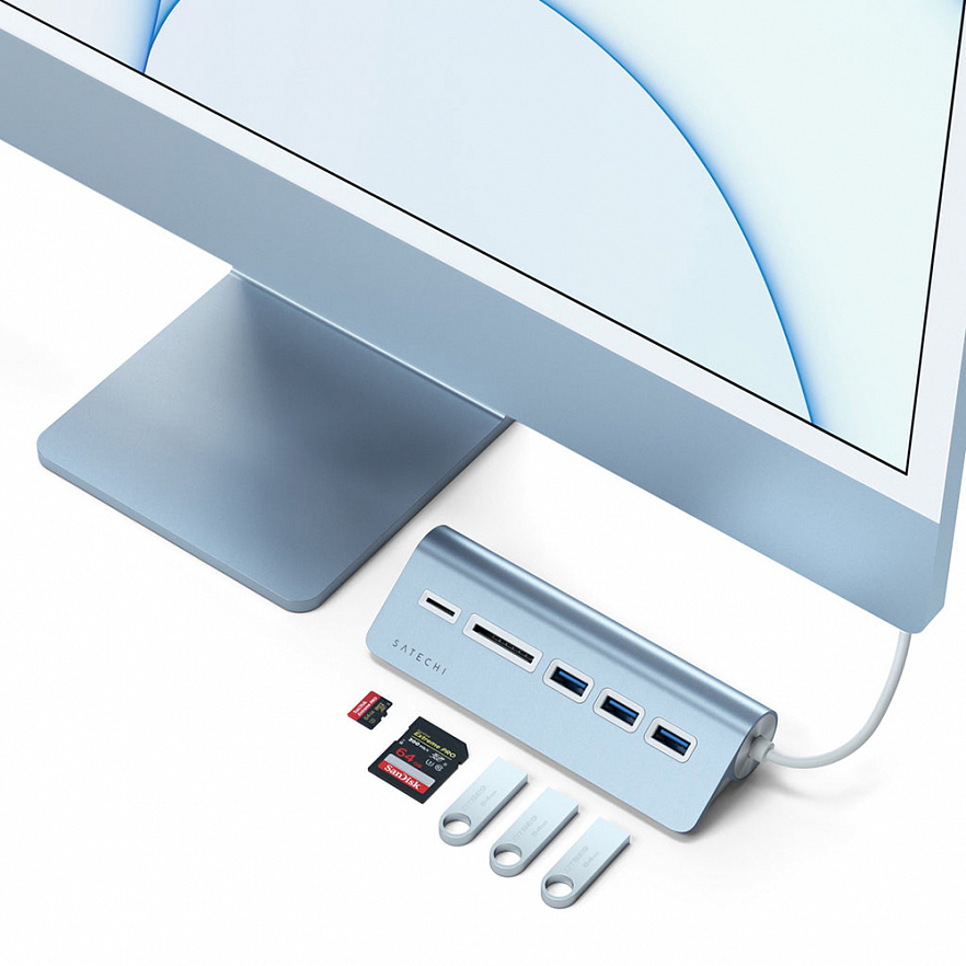 USB-хаб и картридер Satechi Type-C Aluminum USB 3.0 Hub & Card Reader (ST-TCHCRB) голубой