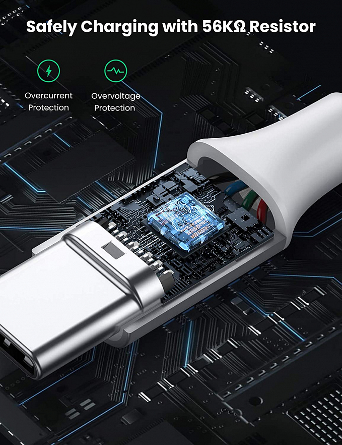 Кабель UGREEN US288 (60132) USB-A 2.0 to USB-C Cable Nickel Plating Aluminum Nylon Braid (1.5 метра) серебристый/белый