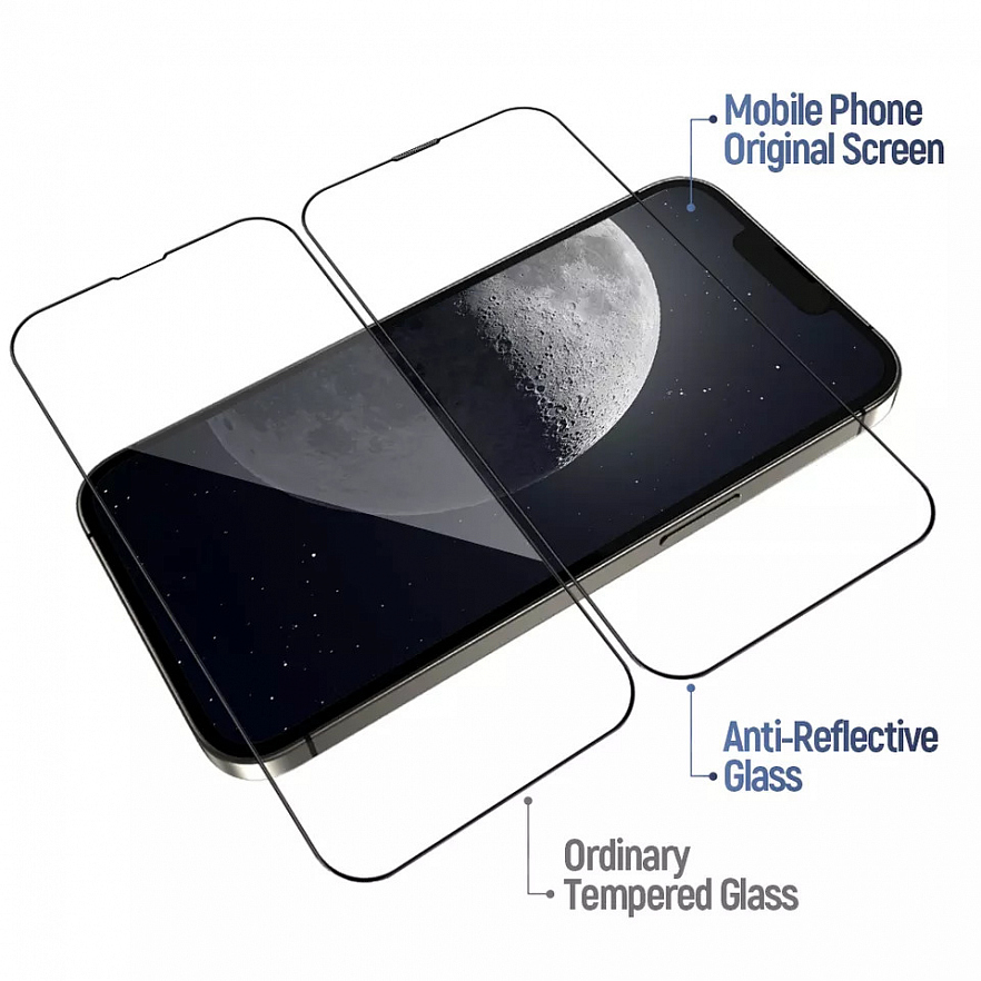 Защитное стекло BlueO AR Anti-reflective для iPhone 15 Pro Black ультра-прозрачное с чёрной рамкой