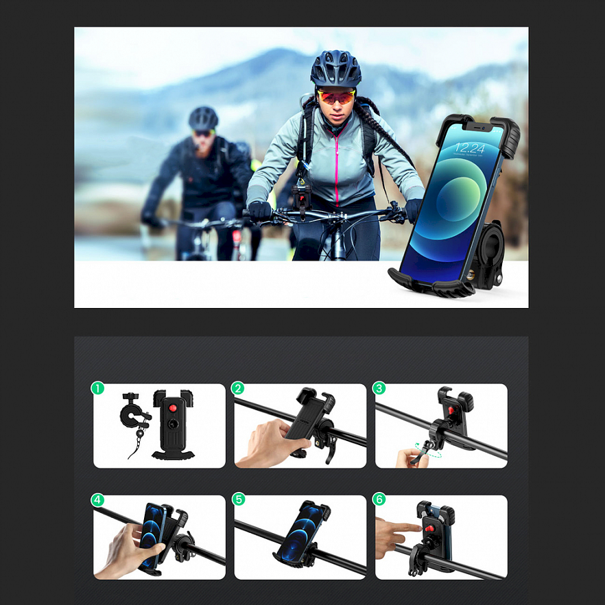 Велосипедный держатель UGREEN LP494 (60548) Bike Mount Phone Holder чёрный