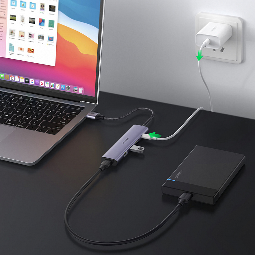 Хаб Ugreen CM473 4 x USB / 1 x USB Type-C Adapter серый (20805)