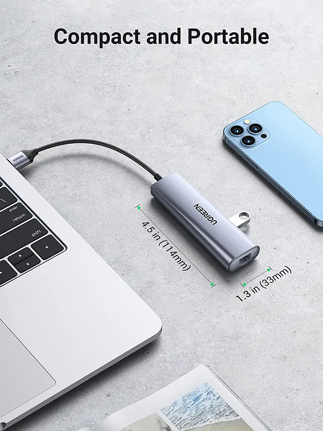 Мульти Хаб UGREEN CM266 (60812) USB 3.0 Multifunction Adapter (3×USB 3.0 Hub+RJ45 Ethernet+micro-USB) серый