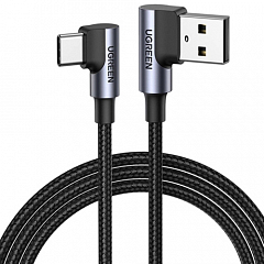 Кабель Ugreen US176 USB-A to USB-C Cable Angled Cable (2 метра) чёрный / серый космос (20857)