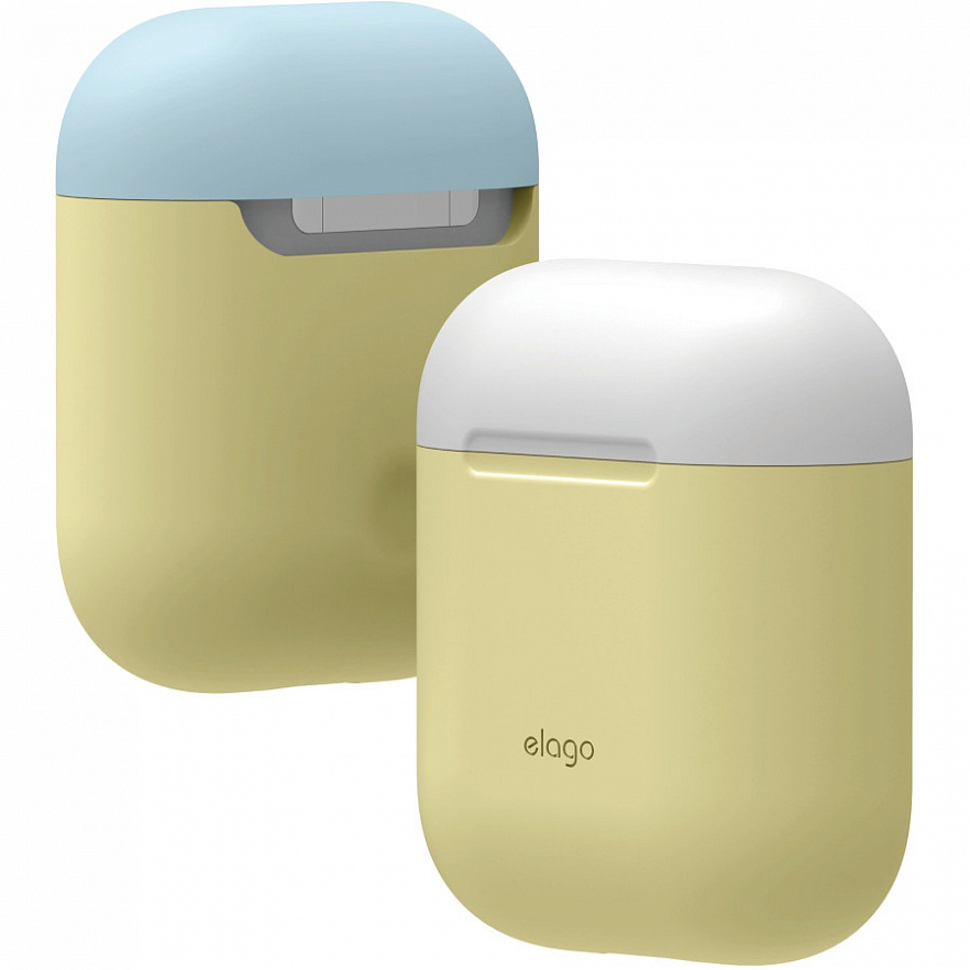 Чехол Elago Silicone Duo Case для AirPods жёлтый (белая/голубая Pastel Blue крышки)