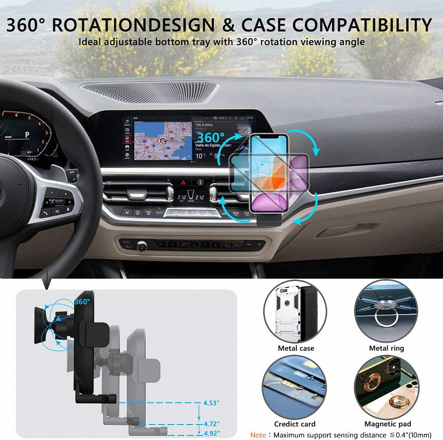 Держатель автомобильный DDPAI Wireless Car Charger 15 Вт с электроприводом и с функцией беcпроводной зарядки чёрный