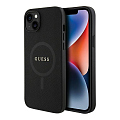 Чехол Guess PU Saffiano with metal logo Hard для iPhone 15 Black (MagSafe)