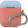 Чехол LAB.C Silicone Capsule 2in1 для Airpods коралловый Coral (голубая Pastel Blue/лимонная Lemon крышки)