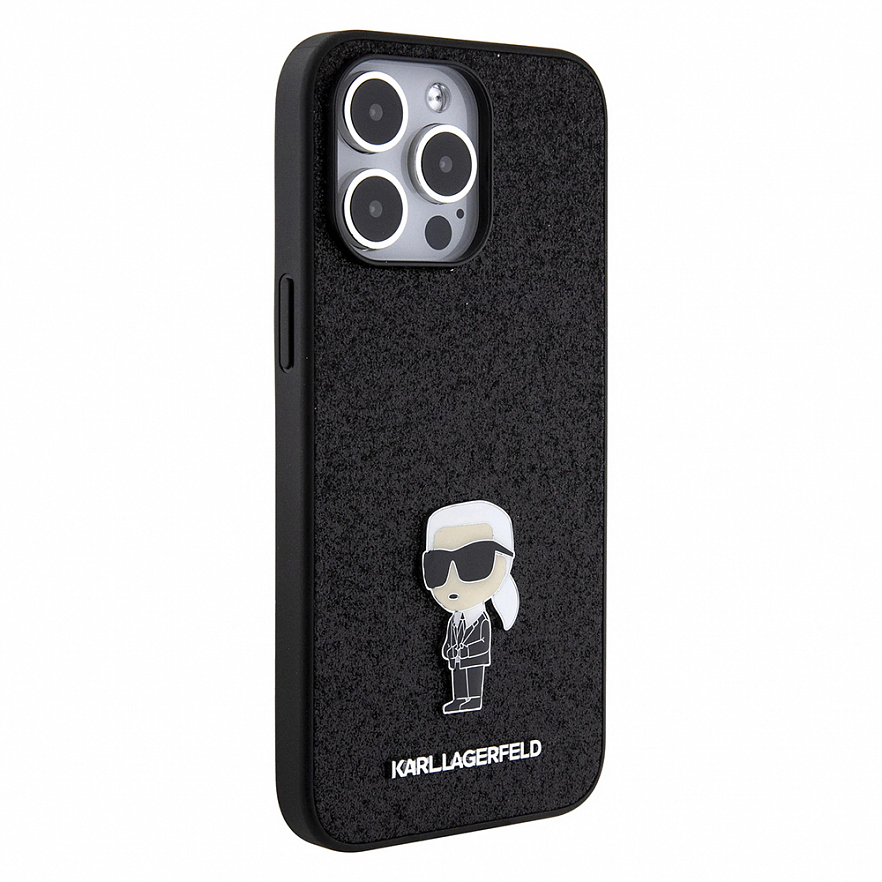 Чехол CG Mobile Lagerfeld Fixed Glitter Ikonik Logo Metal Pin для iPhone 15 Pro Max чёрный
