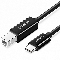 Кабель Ugreen US241 (50446) USB-C to USB Type-B Print Cable (2 метра) для подключения принтера чёрный
