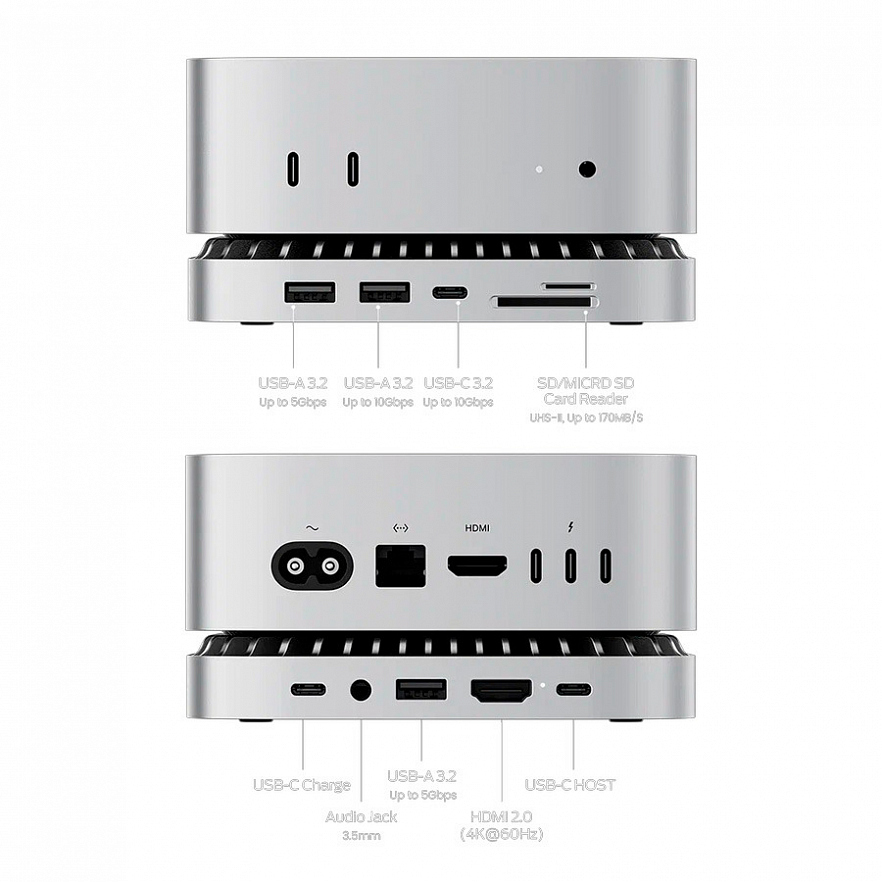 USB-хаб разветвитель Movespeed серебристого цвета