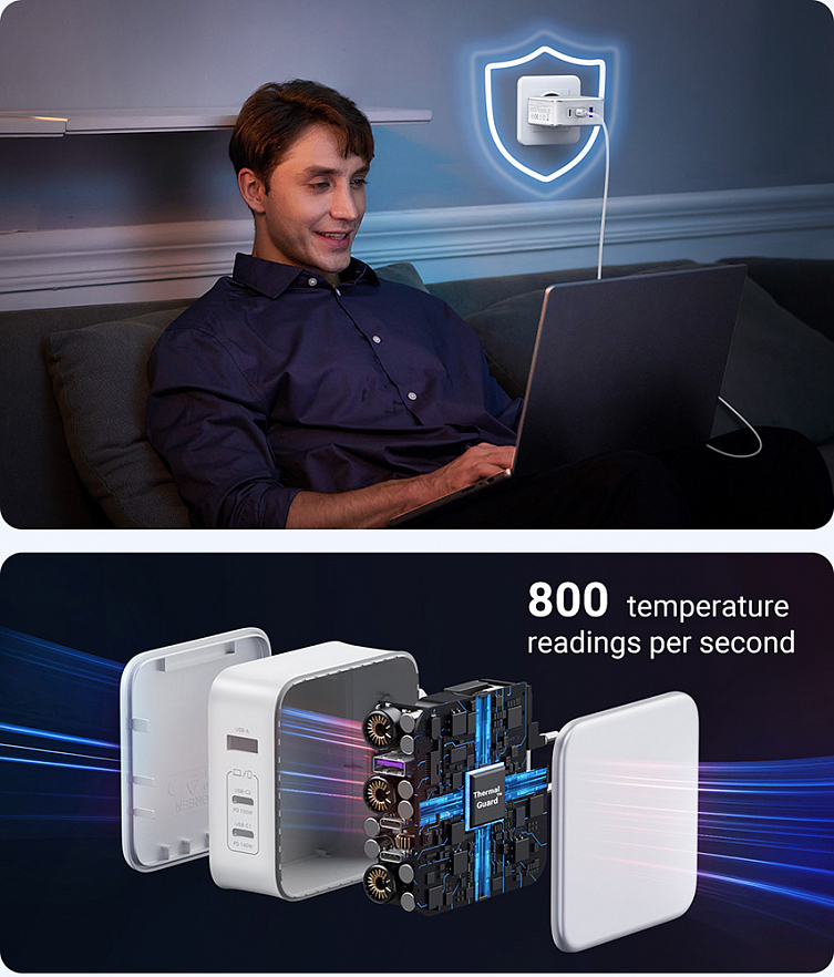 Сетевое зарядное устройство UGREEN CD289 (15339) USB-A+2*USB-C 140W GaN с кабелем Белое