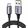 Кабель UGREEN US288 (60126) USB-A 2.0 to USB-C Cable Nickel Plating Aluminum Nylon Braid (1 метр) чёрный/серый космос