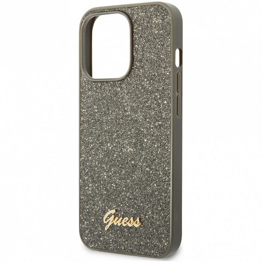 Чехол CG Mobile Guess Glitter Flakes w Metal Logo Hard для iPhone 14 Pro зелёный