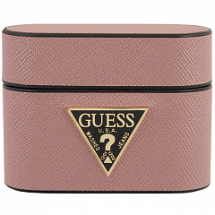 Чехол Guess Saffiano PU Leather Case Metal Logo для AirPods Pro розовый