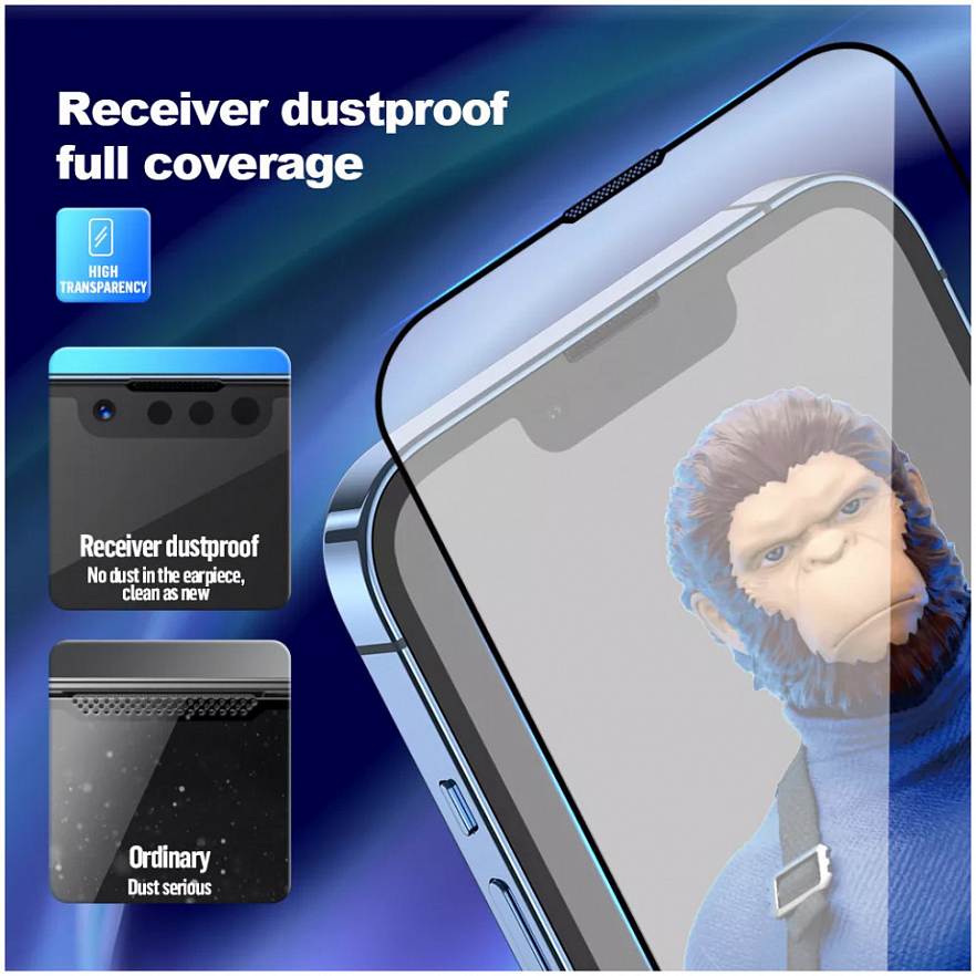 Защитное стекло Blueo Corning Gorilla 2.5D USA Anti-Static для iPhone 14 Pro Max с чёрной рамкой