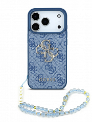 Чехол Guess 4G Big metal для iPhone 17 Pro Max с ремешком синий (MagSafe)