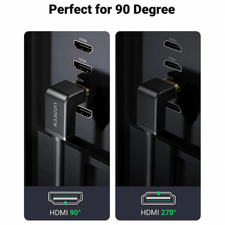Кабель Ugreen HD103 HDMI Cable Right Angle 90 Degree (2 метра) чёрный (10173)