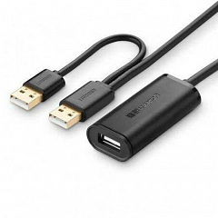 Кабель-удлинитель UGREEN US137 USB 2.0 Active Extension Cable (10 метров) чёрный (20214)