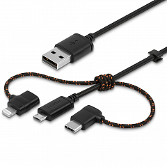 Кабель Moshi Universal Cable USB / Micro-USB + Lightning + USB Type-C (1 метр) чёрный / оранжевый (99MO023047) 