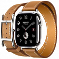 Умные часы Apple Watch Series 10 Hermes 42 мм, двойной кожаный ремешок с пряжкой коричневого цвета