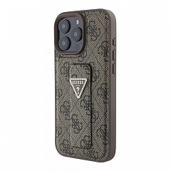 Чехол CG Mobile Guess для iPhone 16 Pro GripStand PU 4G with Triangle Diamond metal logo Hard Brown