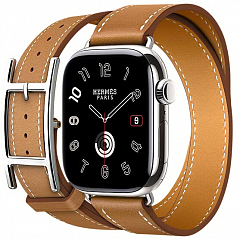 Умные часы Apple Watch Series 10 Hermes 42 мм, двойной кожаный ремешок с пряжкой коричневого цвета