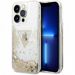 Чехол CG Mobile Guess Liquid Glitter Triangle Logo Translucent Hard для iPhone 14 Pro Max прозрачный