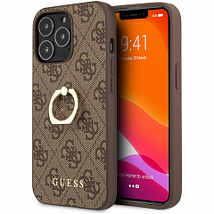Чехол CG Mobile Guess PU 4G + Ring Hard для iPhone 14 Pro Max коричневый