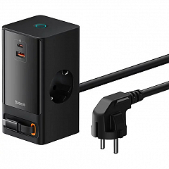 Сетевое зарядное устройство Baseus PowerCombo Digital PowerStrip 65W чёрное (PSLR000301)