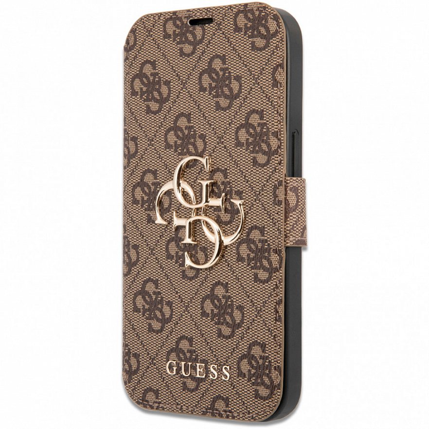 Чехол Guess PU 4G Big Metal Logo Booktype для iPhone 13 Pro Max коричневый (GUBKP13X4GMGBR)