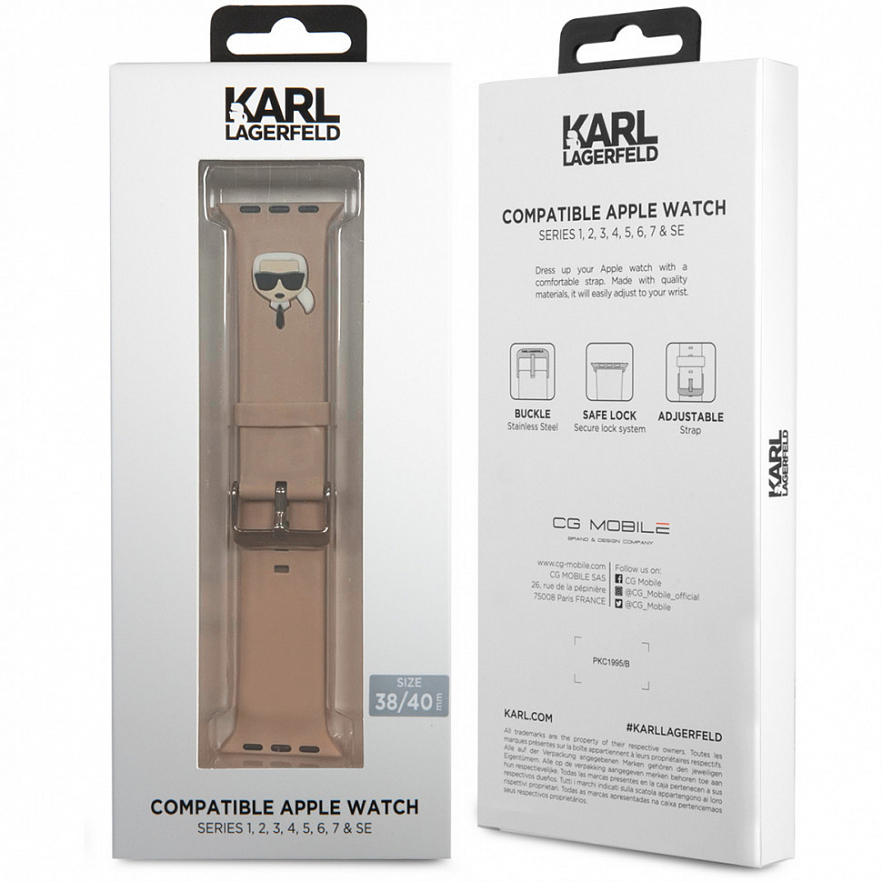 Ремешок CG Mobile Karl Lagerfeld Head Silicone для Apple Watch 38/40/41 мм розовый (KLAWMSLKP)