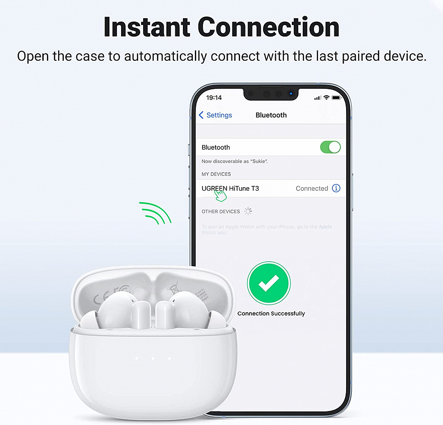Беспроводные наушники UGREEN WS106 (90206) HiTune T3 Active Noise-Cancelling Wireless Earbuds белые