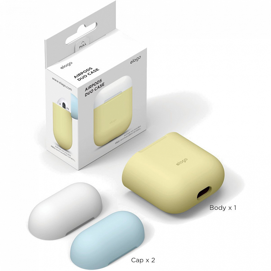 Чехол Elago Silicone Duo Case для AirPods жёлтый (белая/голубая Pastel Blue крышки)