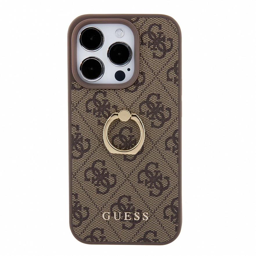 Чехол CG Mobile Guess PU 4G + Ring Hard для iPhone 15 Pro коричневый