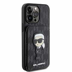 Чехол Lagerfeld для iPhone 15 Pro Cardslot Stand PU Saffiano Monogram NFT Karl Ikonik Hard Black