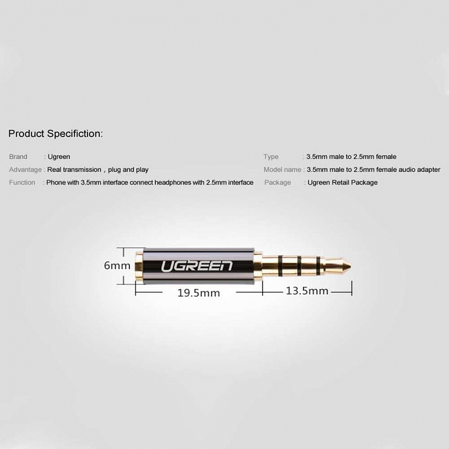 Адаптер UGREEN (20502) 3.5mm Male to 2.5mm Female Adapter