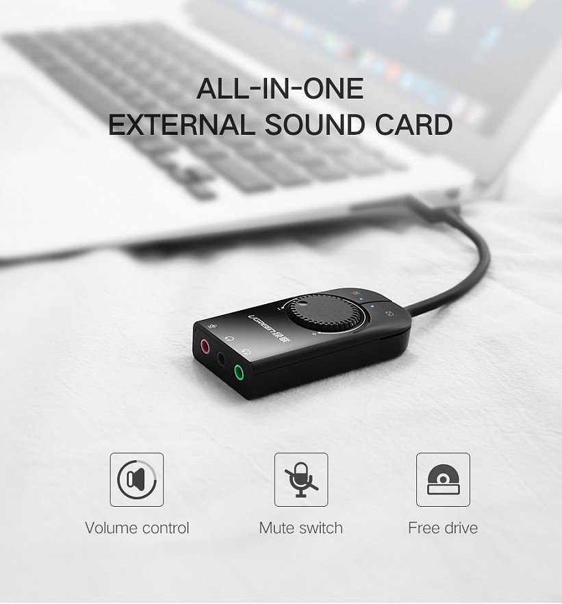 Внешняя стерео звуковая карта UGREEN CM129 (50599) USB External Stereo Sound Adapter - 1 метр кабель