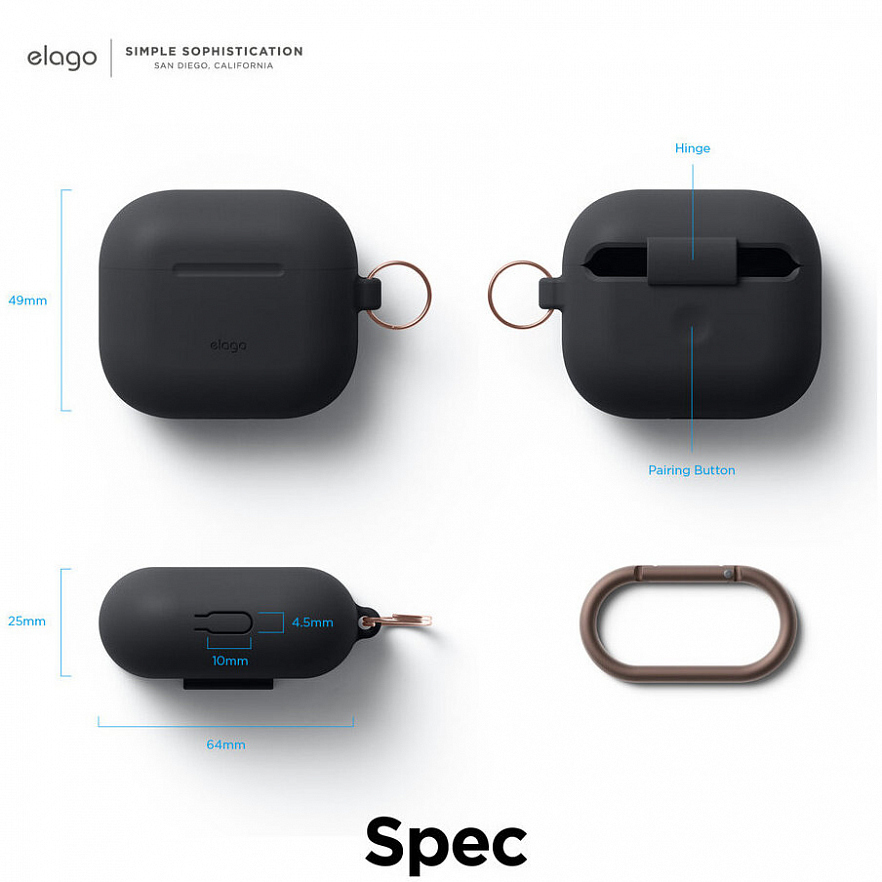 Чехол Elago Silicone Hang Case для AirPods 3 чёрный (Black)